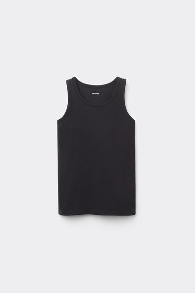 Tezenis Camiseta de tirantes anchos básica de algodón para niños unisex Unisex Negro Tamaño 10-11