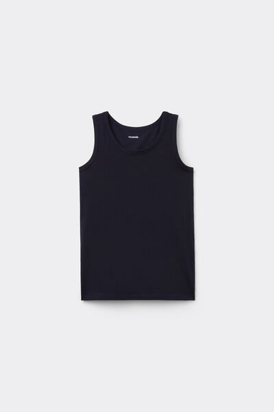 Tezenis Camiseta de tirantes anchos básica de algodón para niños unisex Unisex Azul Tamaño 10-11