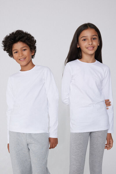 Tezenis Camiseta de manga larga térmica en algodón unisex de niños Unisex Blanco Tamaño 10-11