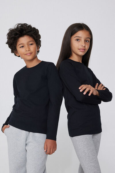 Tezenis Camiseta de manga larga térmica en algodón unisex de niños Unisex Negro Tamaño 10-11