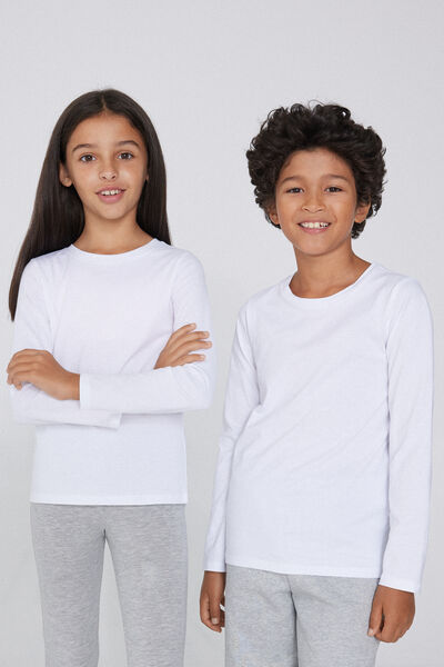 Tezenis Camiseta de manga larga básica unisex 100% algodón niños Unisex Blanco Tamaño 10-11