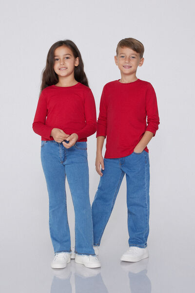 Tezenis Camiseta de manga larga básica unisex 100% algodón niños Unisex Rojo Tamaño 10-11