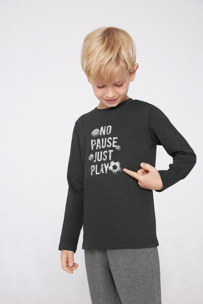 Tezenis Camiseta Manga Larga Algodón Estampado Unisex para Niños Unisex Gris Tamaño 10-11