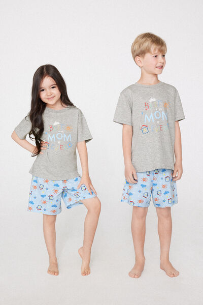Tezenis Pijama Corto Unisex Algodón Best Mom para Niños Unisex Gris Tamaño 10-11