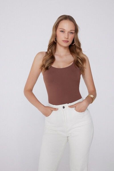 Tezenis Body Brasier Tirante Ancho Light Touch Mujer Marrón Tamaño L