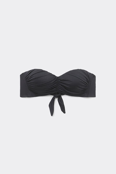 Tezenis Top Bikini Bandeau con Relleno y Frunce de Microfibra Reciclada Mujer Negro Tamaño 1