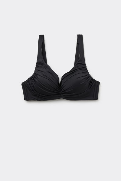 Tezenis Top Bikini Balconette con Copas de Espuma Fina y Frunce Reciclado Mujer Negro Tamaño 2