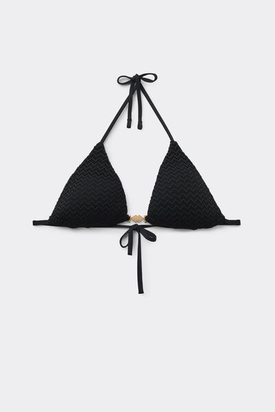 Tezenis Top Bikini Triángulo Relleno Ligero Jewel Net Mujer Negro Tamaño 1