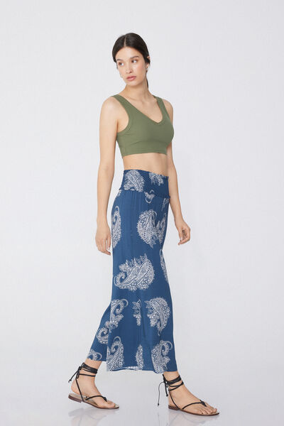 Tezenis Top Cortísimo con Cuello de Pico de Algodón de Punto Canalé Mujer Verde Tamaño L