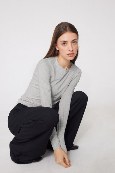 Tezenis Camiseta Manga Larga Cuello Redondo Algodón Orgánico Elástico Mujer Gris Tamaño L