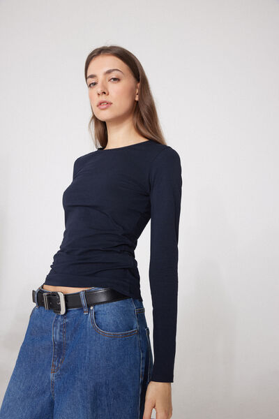 Tezenis Camiseta Manga Larga Cuello Redondo Algodón Orgánico Elástico Mujer Azul Tamaño L