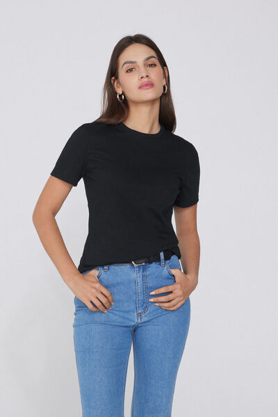 Tezenis Camiseta Cuello Redondo Algodón Orgánico Mujer Negro Tamaño L