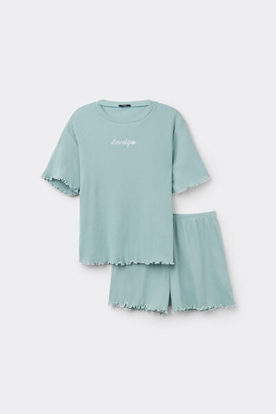 Tezenis Pijama Corto Media Manga Canalé Bordado Mujer Verde Tamaño L