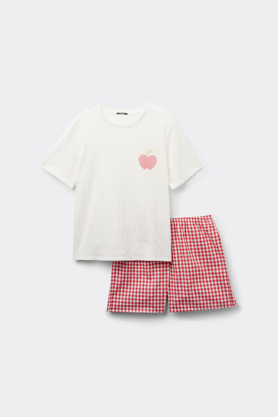 Tezenis Pijama Corto Algodón Estampado Manzana y Cuadraditos Mujer Impreso Tamaño L