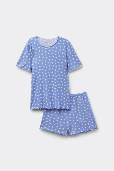 Tezenis Pijama Corto Canalé Algodón Margaritas Mujer Azul Tamaño L