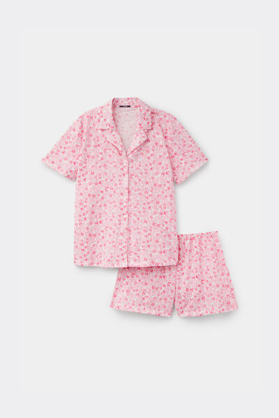 Tezenis Pijama Corto Abierto de Algodón Flores Mujer Rosa Tamaño L