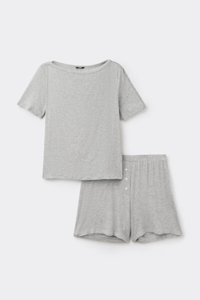 Tezenis Pijama Corto Canalé Viscosa Cuello Barco Mujer Gris Tamaño L