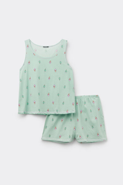 Tezenis Pijama Corto Camiseta Tirantes Algodón Estampado Helados Mujer Verde Tamaño L
