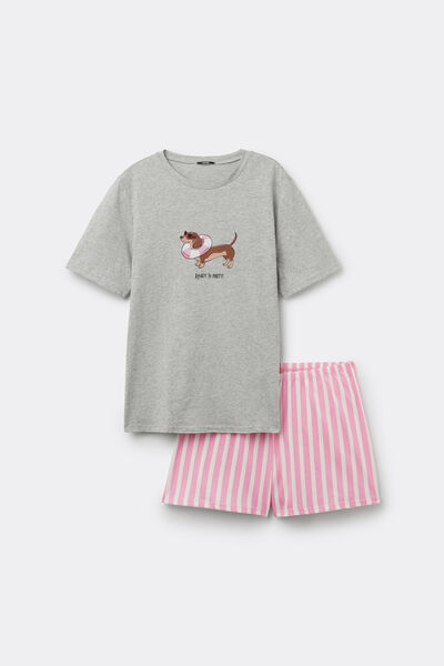 Tezenis Pijama Corto Algodón Perro Salchicha Mujer Gris Tamaño L
