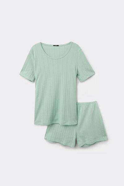 Tezenis Pijama Corto Media Manga Pointelle Mujer Verde Tamaño L