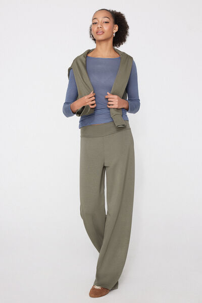 Tezenis Pantalones Largos Palazzo Soft Touch Mujer Verde Tamaño L