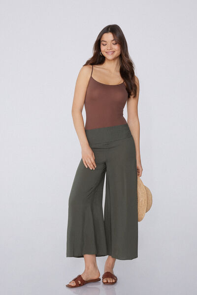 Tezenis Pantalón estilo japonés de Tela Punto Smock Mujer Verde Tamaño L