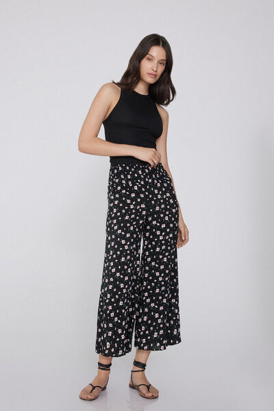 Tezenis Pantalón estilo japonés de Tela Punto Smock Mujer Negro Tamaño L