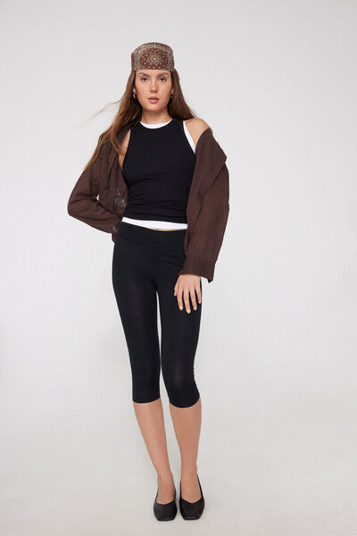 Tezenis Leggings Capri de Algodón Orgánico Mujer Negro Tamaño L