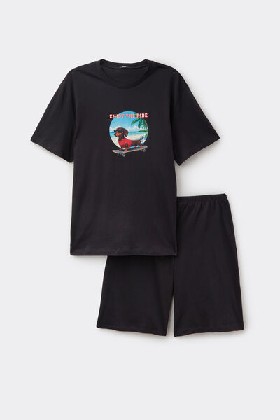 Tezenis Pijama Corto Algodón Perro Salchicha Hombre Negro Tamaño L