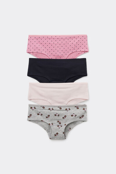 Tezenis 4 Culottes Niña Algodón Estampado Chica Negro Tamaño 10-11