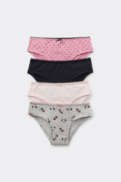 Tezenis 4 Braguitas niña algodón estampado Chica Negro Tamaño 10-11