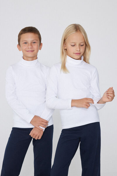 Tezenis Camiseta térmica de manga larga y cuello alto para niños Unisex Blanco Tamaño 10-11
