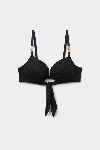 Tezenis Top Bikini Push-Up Relleno Ligero Jewel Net Mujer Negro Tamaño 1