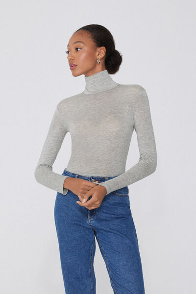 Tezenis Camiseta Ligerísima Cuello Alto con Lana Merina Mujer Gris Tamaño L