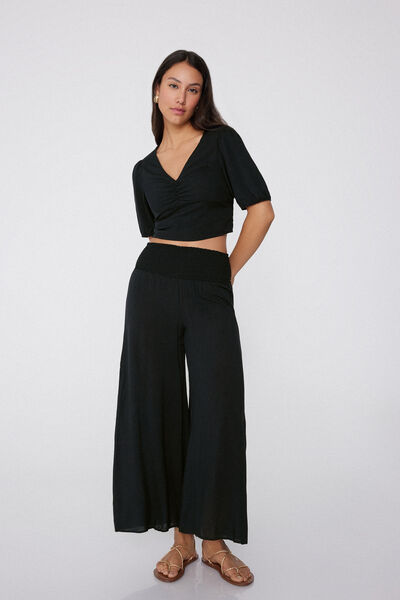 Tezenis Top de Media Manga con Frunce Viscosa Mujer Negro Tamaño L