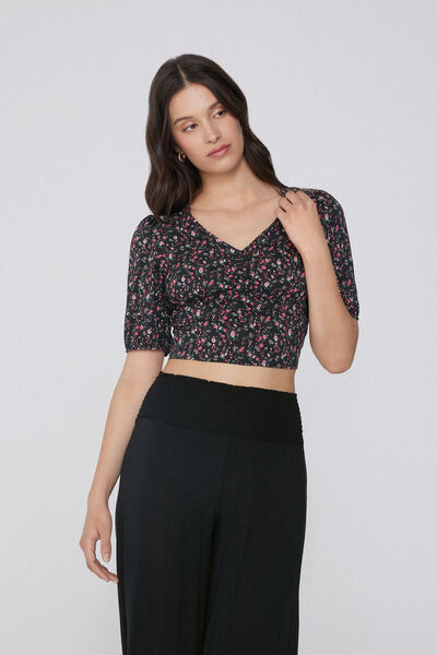 Tezenis Top de Media Manga con Frunce Viscosa Mujer Negro Tamaño L