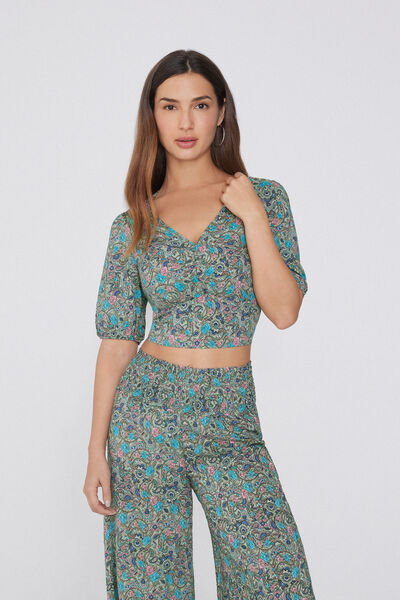 Tezenis Top de Media Manga con Frunce Viscosa Mujer Azul Claro Tamaño L