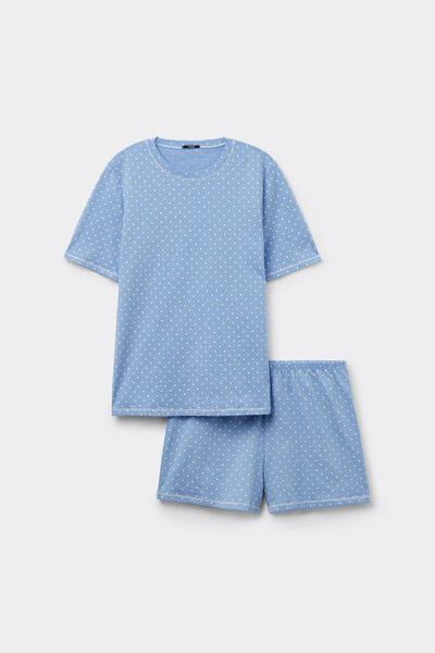 Tezenis Pijama Corto Algodón Estampado Lunares Mujer Azul Claro Tamaño L