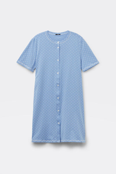 Tezenis Camisón Media Manga Abierto Lunares Mujer Azul Claro Tamaño L