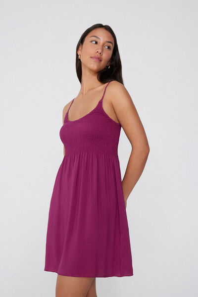 Tezenis Vestido con Tirantes Finos de Punto Smock de Viscosa Mujer Rojo Tamaño L