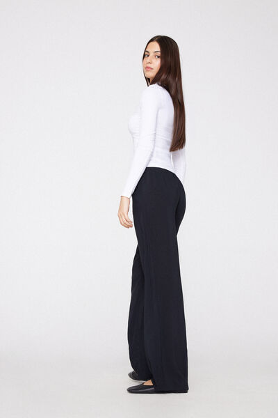 Tezenis Pantalón Largo Recto de Tela de Viscosa Mujer Negro Tamaño L