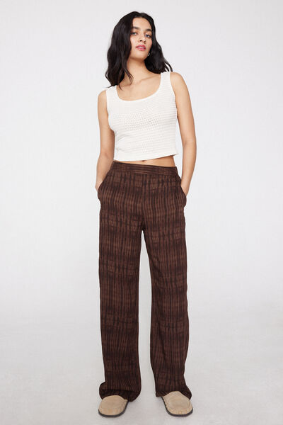 Tezenis Pantalón Largo Recto de Tela de Viscosa Mujer Marrón Tamaño L