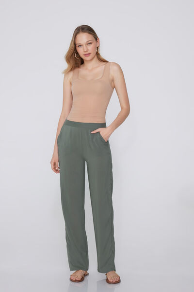 Tezenis Pantalón Largo Recto de Tela de Viscosa Mujer Verde Tamaño L
