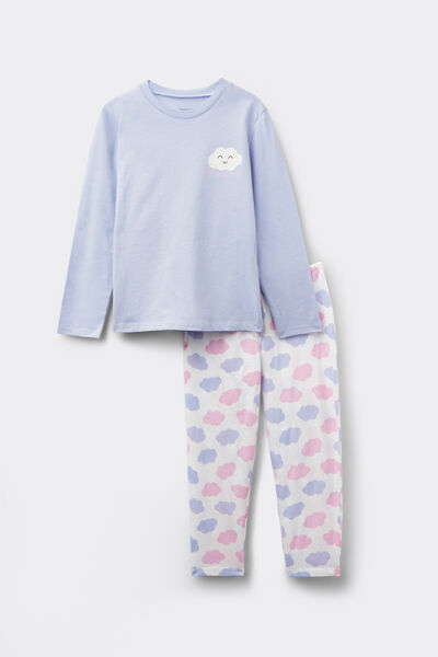 Tezenis Pijama Largo de Algodón con Estampado de Nubes para Niña Chica Impreso Tamaño 10-11