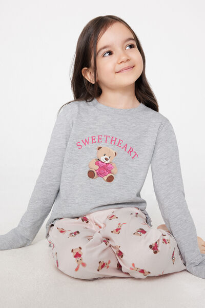 Tezenis Pijama Largo de Algodón con Estampado de Ositos para Niña Chica Gris Tamaño 10-11