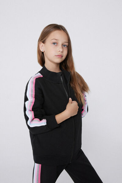 Tezenis Sudadera Gruesa Cremallera Niña Bandas Laterales Chica Negro Tamaño 10-11