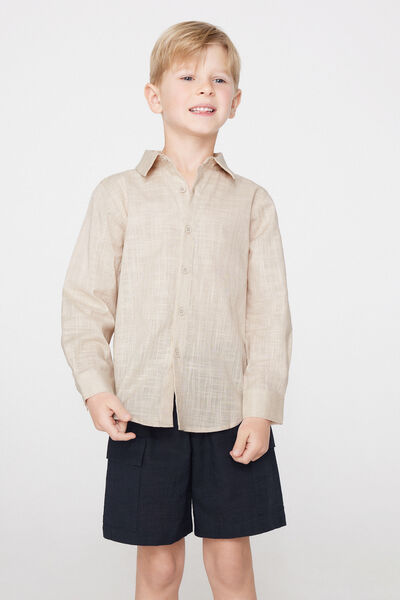 Tezenis Camisa Manga Larga Niño Tela Algodón Efecto Lino Niño Natural Tamaño 10-11