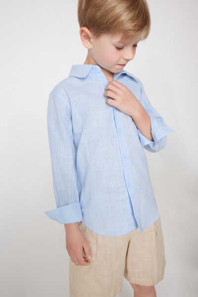 Tezenis Camisa Manga Larga Niño Tela Algodón Efecto Lino Niño Azul Claro Tamaño 10-11