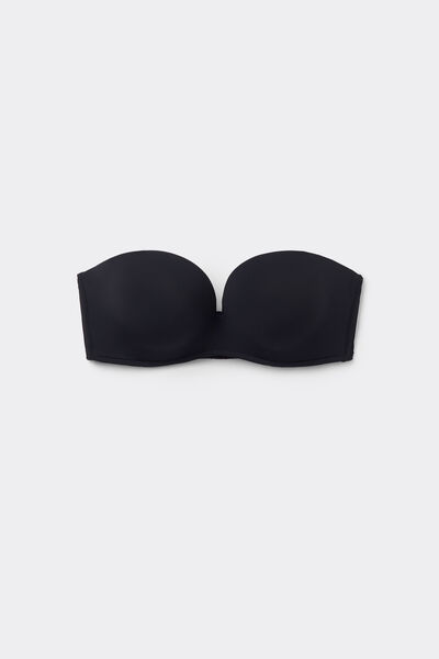 Tezenis Sujetador Bandeau Escotado con Relleno de Microfibra Reciclada Mujer Negro Tamaño 1B