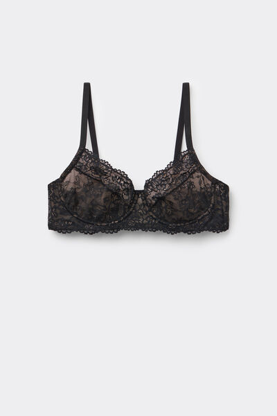 Tezenis Sujetador balconette sin relleno de encaje reciclado Paris Mujer Negro Tamaño 2B
